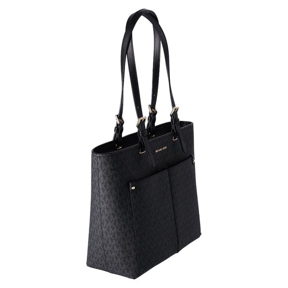 Michael Kors Jet Set Travel Medium Double Pocket Tote Vegan Leather Black MK - Picture 7 of 8